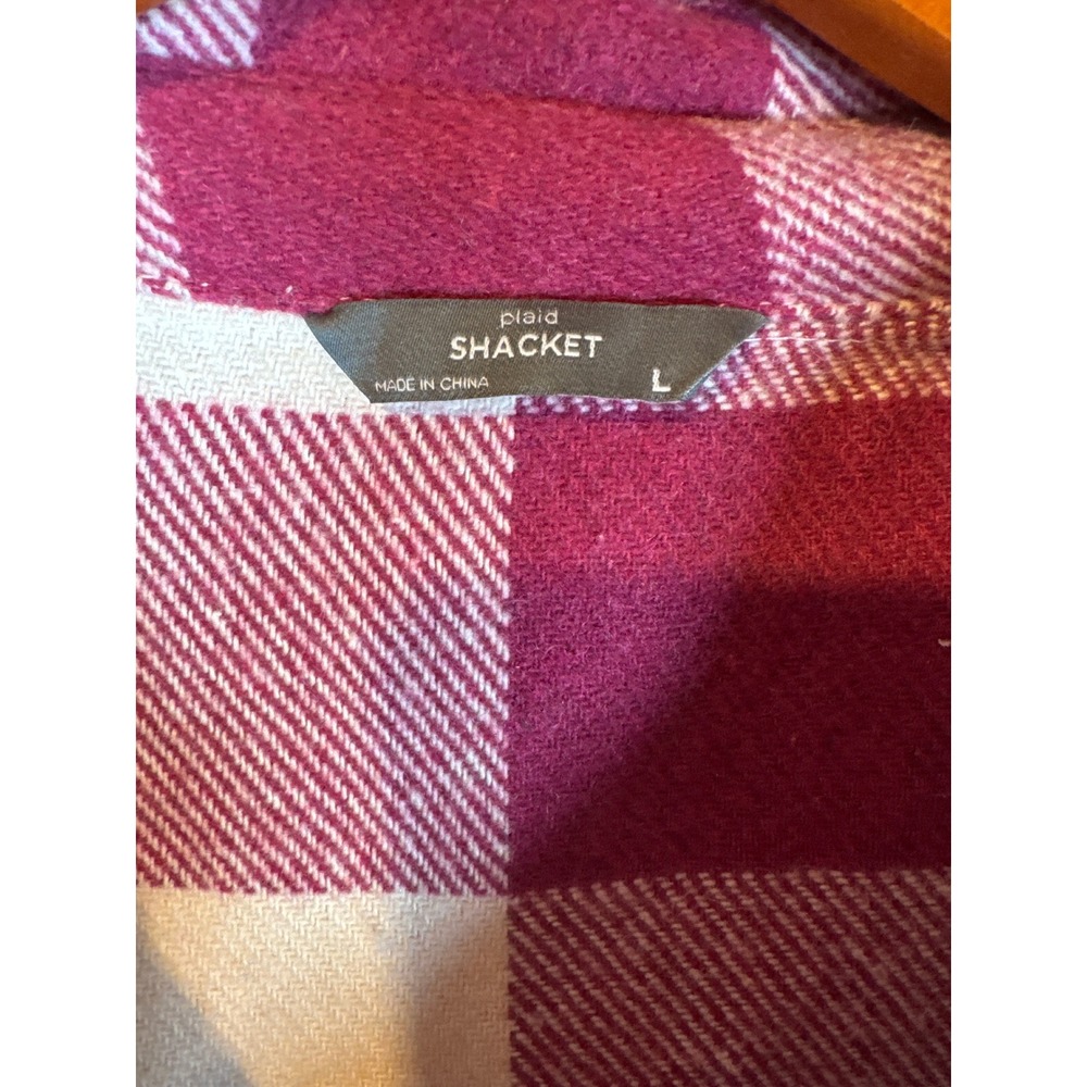 Plaid Shacket Burgundy White Button Down Shirt Jacket Women's Size L‎ - Picture 5 of 7